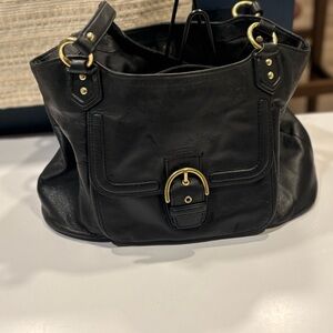 Coach Black Leather Hobo Bag with Gold Accents